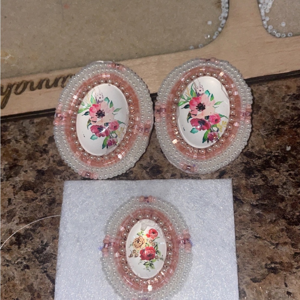 Pink and White Victorian Floral Earrings